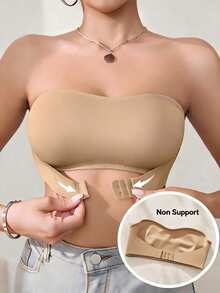 SHEIN Women's Front Button Single Layer Tube Bra Wireless, 1pc - Khaki - View 1