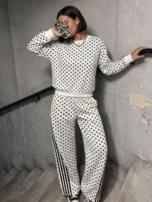 Aidyla 多條紋拼色街頭風時尚抓絨運動衫 2 件套 - 彩色 - 查看 3