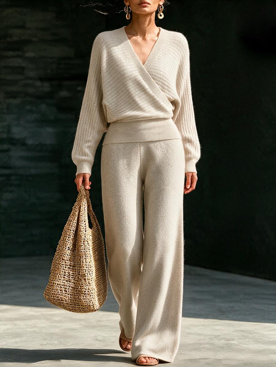 SHEIN New Oat Knit Two Pieces Set, Korean Gentle Style Loungewear - Apricot - View 1