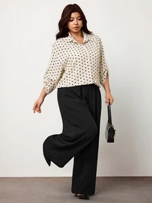 Enliva Plus Size Women's Polka Dot Shirt And Black Trousers Two Pieces SetApple,Rounded Body Fall Piece Set Woman Winter Fall - Multicolor - View 5