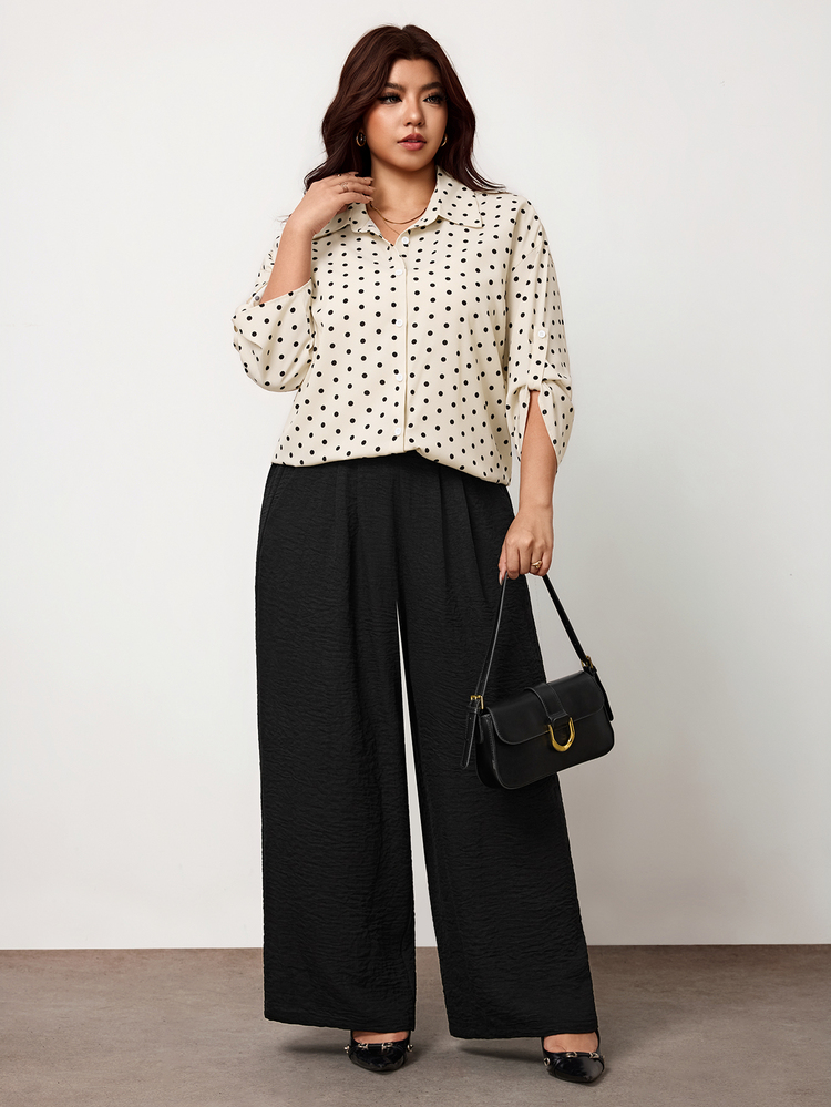 Enliva Plus Size Women's Polka Dot Shirt And Black Trousers Two Pieces SetApple,Rounded Body Fall Piece Set Woman Winter Fall - Multicolor - View 4