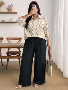 Enliva Plus Size Women's Polka Dot Shirt And Black Trousers Two Pieces SetApple,Rounded Body Fall Piece Set Woman Winter Fall - Multicolor - View 1