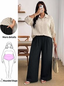 Enliva Plus Size Women's Polka Dot Shirt And Black Trousers Two Pieces SetApple,Rounded Body Fall Piece Set Woman Winter Fall - Multicolor - View 3