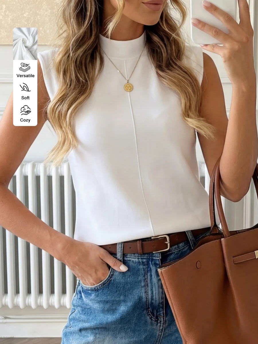 Easowa 女款簡約休閒短袖上衣,百搭時尚辦公穿搭,純白色夏季款 - 白色 - 查看 1