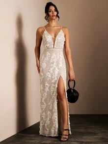 Glamine Split Thigh Sequin Cami Dress For Holiday Party Clothes Maxi Women Outfit - Apricot - View 12
