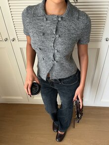 Siren Gaze 女款新款秋季拿破崙風通勤針織上衣 早午餐輕灰色法式休閒 - 深灰色 - 查看 5