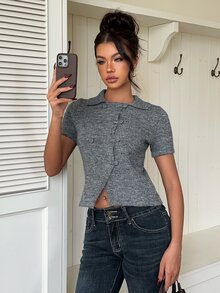 Siren Gaze 女款新款秋季拿破崙風通勤針織上衣 早午餐輕灰色法式休閒 - 深灰色 - 查看 7