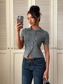 Siren Gaze 女款新款秋季拿破崙風通勤針織上衣 早午餐輕灰色法式休閒 - 深灰色 - 查看 6