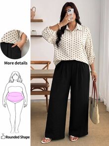 Enliva Plus Size Women's Polka Dot Shirt And Black Trousers Two Pieces SetApple,Rounded Body Fall Piece Set Woman Winter Fall - Multicolor - View 3