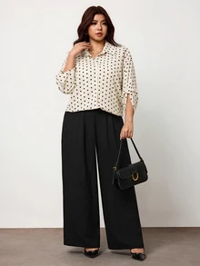 Enliva Plus Size Women's Polka Dot Shirt And Black Trousers Two Pieces SetApple,Rounded Body Fall Piece Set Woman Winter Fall - Multicolor - View 4