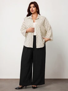Enliva Plus Size Women's Polka Dot Shirt And Black Trousers Two Pieces SetApple,Rounded Body Fall Piece Set Woman Winter Fall - Multicolor - View 6