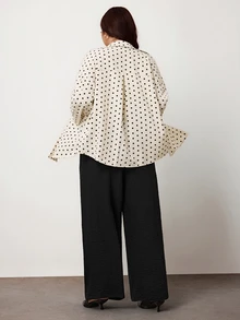Enliva Plus Size Women's Polka Dot Shirt And Black Trousers Two Pieces SetApple,Rounded Body Fall Piece Set Woman Winter Fall - Multicolor - View 2