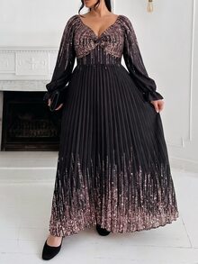 Modelyn Gaun Lengan Panjang Bermotif Elegan untuk Wanita Ukuran Plus dengan Pinggang Ramping, Bagian Dada Berpilin, dan Hem Berlipit, Cocok untuk Pakaian Sehari-hari dan Kencan di Musim Semi dan Gugur - MultiWarna - View 6