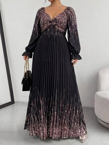 Modelyn Gaun Lengan Panjang Bermotif Elegan untuk Wanita Ukuran Plus dengan Pinggang Ramping, Bagian Dada Berpilin, dan Hem Berlipit, Cocok untuk Pakaian Sehari-hari dan Kencan di Musim Semi dan Gugur - MultiWarna - View 8