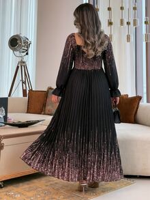 Modelyn Gaun Lengan Panjang Bermotif Elegan untuk Wanita Ukuran Plus dengan Pinggang Ramping, Bagian Dada Berpilin, dan Hem Berlipit, Cocok untuk Pakaian Sehari-hari dan Kencan di Musim Semi dan Gugur - MultiWarna - View 2