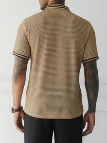 HUEFORM Men's Old Money Summer Contrast Trim Short Sleeve Zipper Design  Regular Fit POLO Shirt,Father's Day Gift - Apricot - View 2