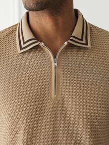 HUEFORM Men's Old Money Summer Contrast Trim Short Sleeve Zipper Design  Regular Fit POLO Shirt,Father's Day Gift - Apricot - View 4
