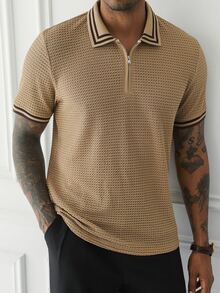 HUEFORM Men's Old Money Summer Contrast Trim Short Sleeve Zipper Design  Regular Fit POLO Shirt,Father's Day Gift - Apricot - View 5