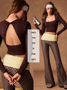 VARSIVA Women's Backless Twisted Design Long Sleeve Fitted Cropped Sports T-Shirt - Coffee Brown - View 12