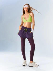 VARSIVA Women's Drawstring Waist Colorblock Casual Daily Wear Double Layer Sports Leggings - Multicolor - View 8