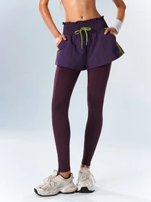 VARSIVA Women's Drawstring Waist Colorblock Casual Daily Wear Double Layer Sports Leggings - Multicolor - View 7