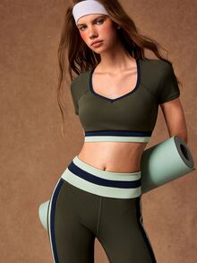VARSIVA Women's Striped Short Sleeve Cropped T-Shirt And Leggings Sports Set - Multicolor - View 7