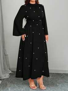 Elenzga Women's Plus Size High Waist Long Sleeve Dress Fall - Black - View 3