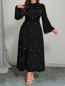 Elenzga Women's Plus Size High Waist Long Sleeve Dress Fall - Black - View 5