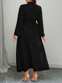 Elenzga Women's Plus Size High Waist Long Sleeve Dress Fall - Black - View 2