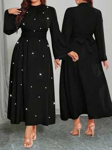 Elenzga Women's Plus Size High Waist Long Sleeve Dress Fall - Black - View 1