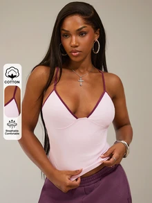 SHEIN BAE Women's Purple & Pink Colorblock Camisole Tank Top / Casual Top / Colorblock Top / Basic Top / Going Out Top / Purple Top / Pink Top / Cute Top - Red Violet - View 5