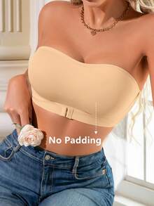 SHEIN حمالة صدر لاسلكية لتعزيز إبراز الصدر بإغلاق أمامي قطعة واحدة للنساء - لون مشمشي - مشاهدة 5