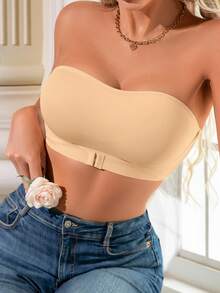 SHEIN حمالة صدر لاسلكية لتعزيز إبراز الصدر بإغلاق أمامي قطعة واحدة للنساء - لون مشمشي - مشاهدة 6