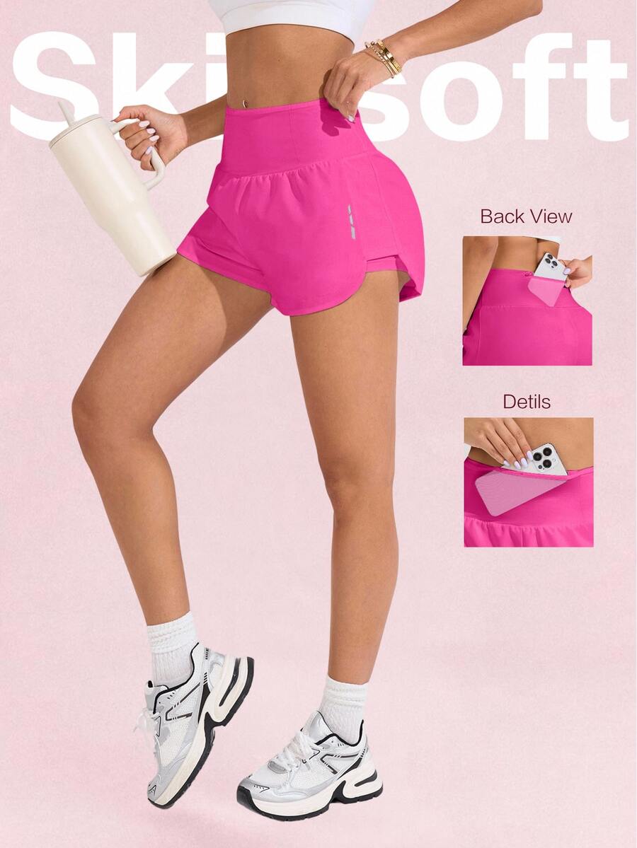 SHEIN Sovereign Charm Solid Color Wide Waist Double Layer Sports Shorts