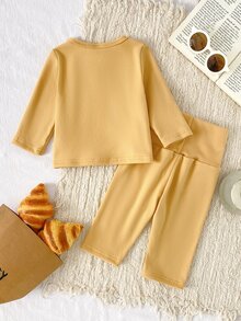 7 Sets Randomly Sent 1 Set Autumn/Winter Newborn Home Wear Apricot Blue Brown Green Multicolor Soft Comfortable Baby Boy Long Sleeve Top + High Waist Long Pants Combination Pack - Multicolor - View 3