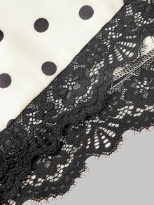 SHEIN MOD Women's Cowl Neck Polka Dot Contrast Lace Fashion Halter Short Dress - Black and White - View 8