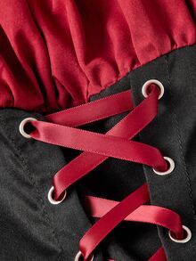SHEIN MOD Asymmetrical Hem Flare Sleeve Off Shoulder Red & Black Short Dress - Red and Black - View 7