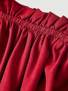 SHEIN MOD Asymmetrical Hem Flare Sleeve Off Shoulder Red & Black Short Dress - Red and Black - View 6