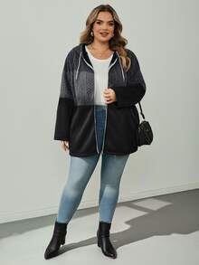 SHEIN CURVE+ Áo khoác trench dáng dài nữ size lớn, có mũ, dây rút, khóa kéo, phong cách thường ngày đa năng cho mùa thu - Nhiều màu - Xem 4