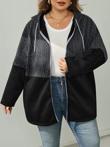 SHEIN CURVE+ Áo khoác trench dáng dài nữ size lớn, có mũ, dây rút, khóa kéo, phong cách thường ngày đa năng cho mùa thu - Nhiều màu - Xem 9