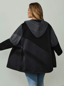 SHEIN CURVE+ Áo khoác trench dáng dài nữ size lớn, có mũ, dây rút, khóa kéo, phong cách thường ngày đa năng cho mùa thu - Nhiều màu - Xem 2