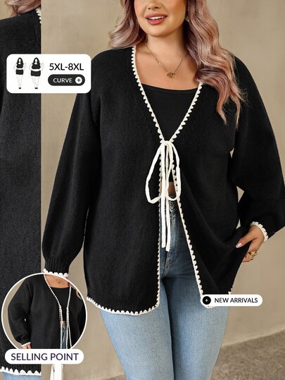 SHEIN CURVE+ Plus Size Women's Colorblock Casual Versatile Daily Wear Cardigan Fall