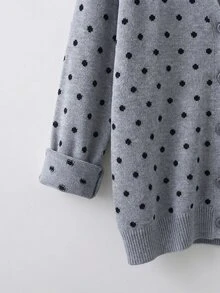 SHEIN CURVE+ Plus Size Women's Polka Dot Bowknot Contrast Color Casual Daily Sweater Cardigan Winter - Grey - View 4