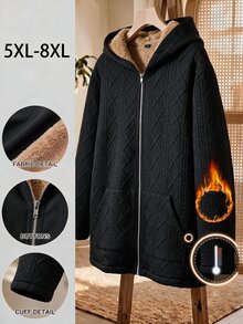 SHEIN CURVE+ Plus Size Women Solid Color Thermal Lined Casual Versatile Long Sleeve Jacket Winter - Black - View 2