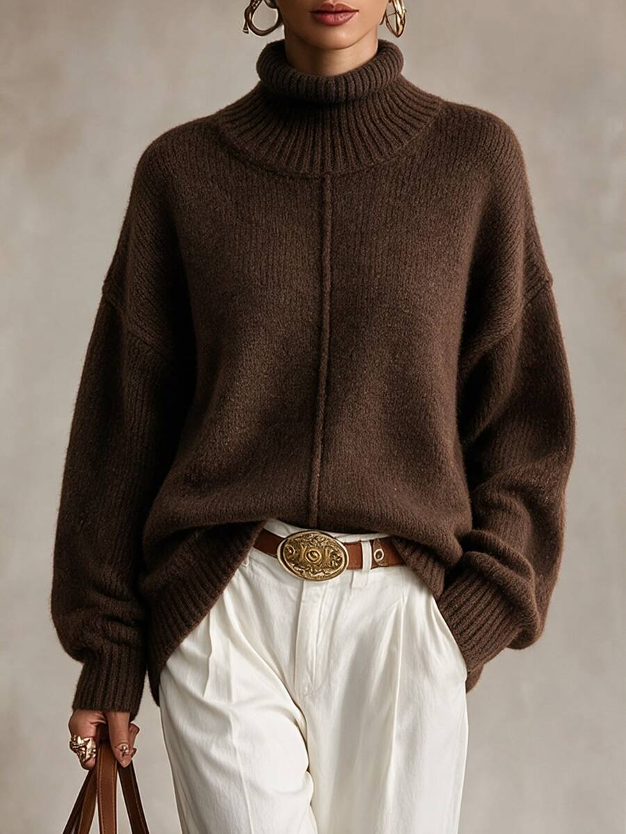 SHEIN New Style High Turtleneck Knit Pullover In Coffee Brown - Brown - View 1