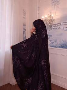 Al Najma Women's Floral Print Casual Modest Elegant Party Formal Morning Dress Navy Blue Winter - Purple - View 3