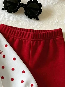 女童馴鹿卡通印花運動衫與波點內搭褲2件套，可愛紅色聖誕休閒套裝，適合派對與冬季穿著 - 彩色 - 查看 7