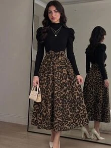 SHEIN Teen Girl Leopard Print Colorblock Casual Party Dress - Multicolor - View 1