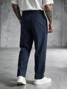 SLATEMANN Men's Casual Elegant Button Pocket Suit Pants Business Office - Navy Blue - View 2