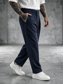 SLATEMANN Men's Casual Elegant Button Pocket Suit Pants Business Office - Navy Blue - View 4